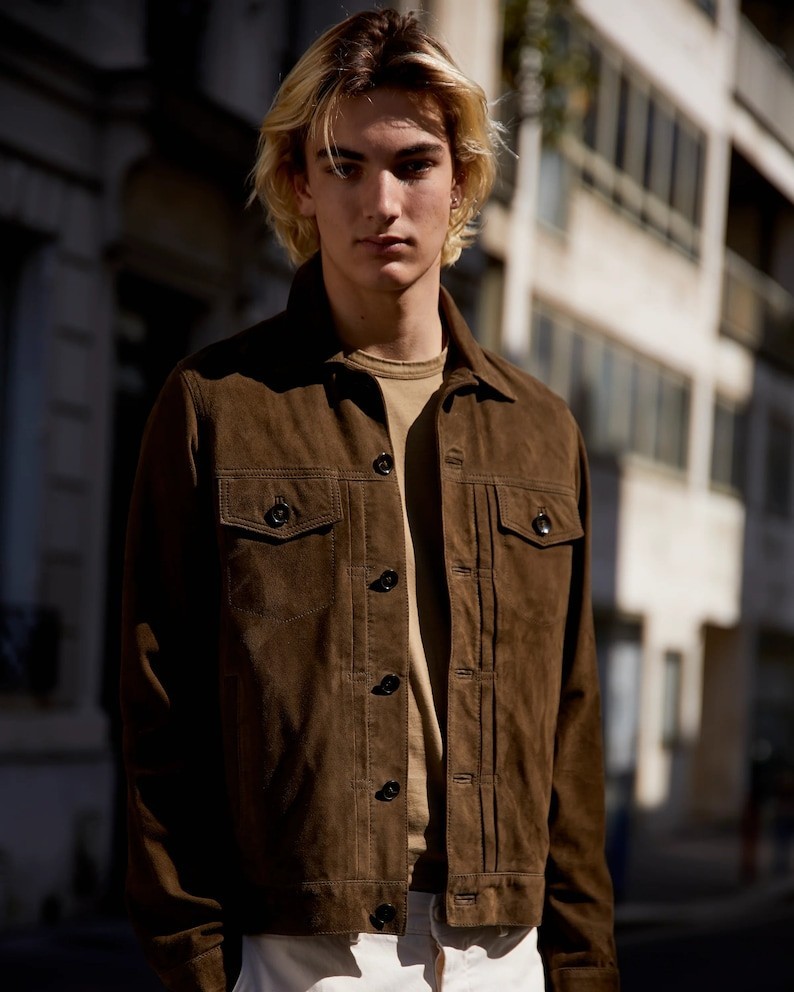 Men Brown Classic Handmade Stylish Suede Leather Jackets Premium Quality coat