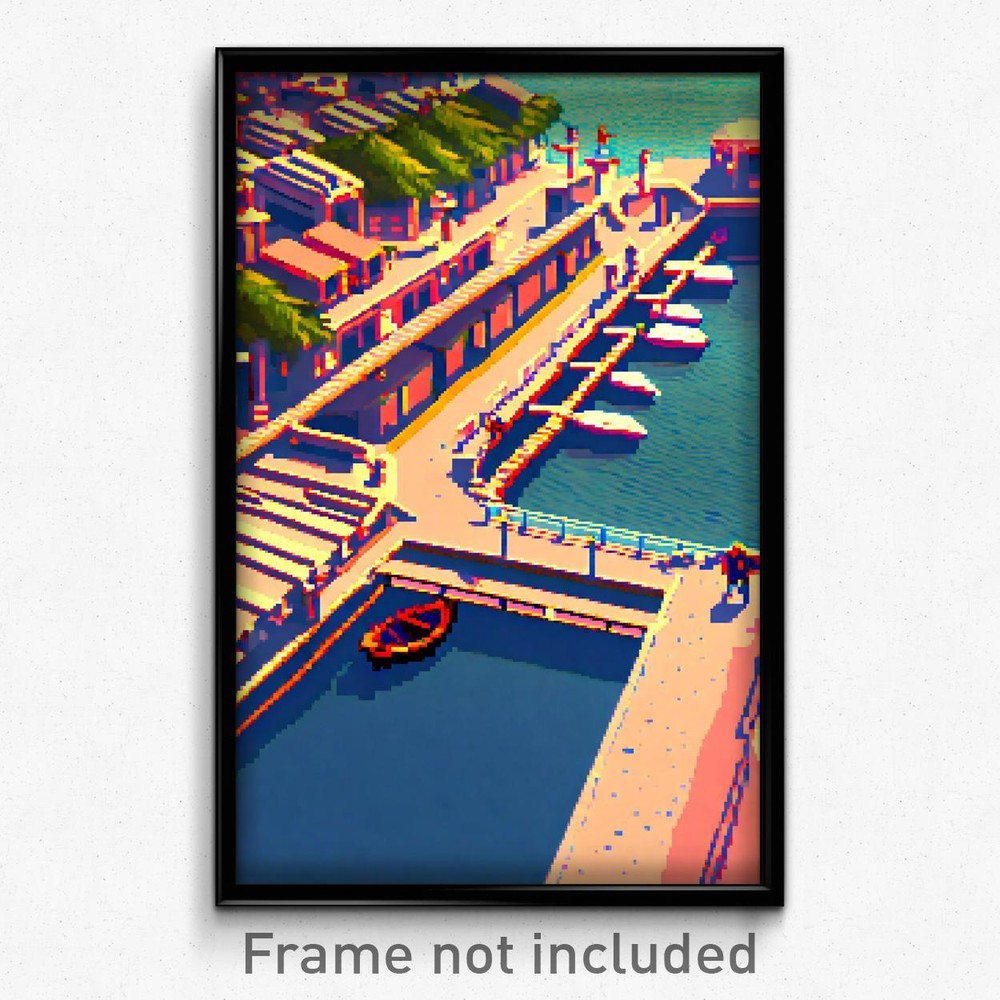 8-Bit Pixel Art Poster - Sharp Harbour Psychedelic Trippy Gamer Print