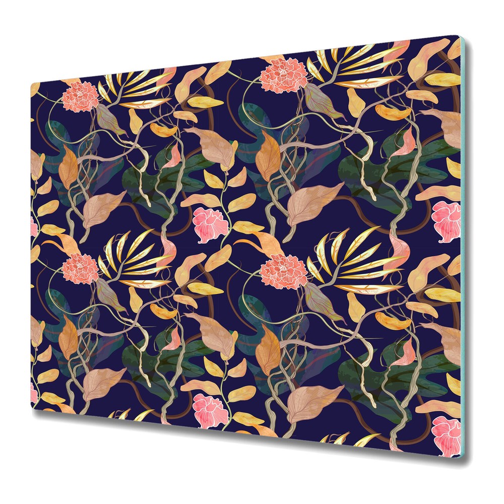 Glass Cutting Board Trendy Harbor theme plants purple & golden 60x52