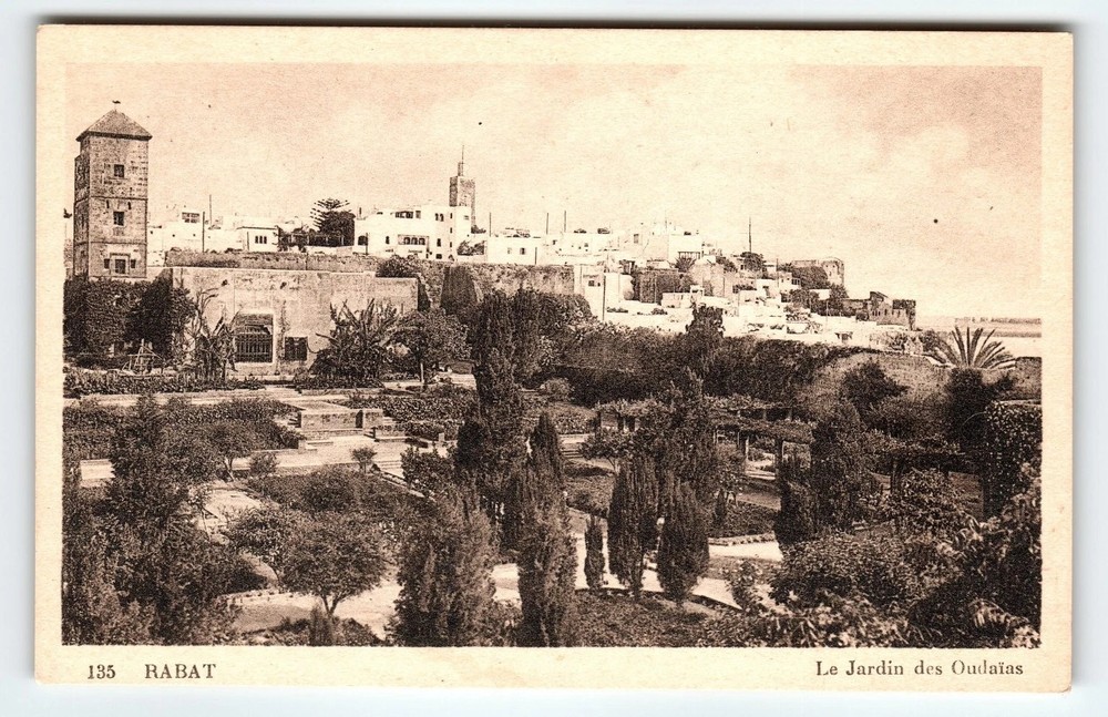 Vintage Rabat Morocco Le Jardin des Oudaias Lithograph Postcard 1943
