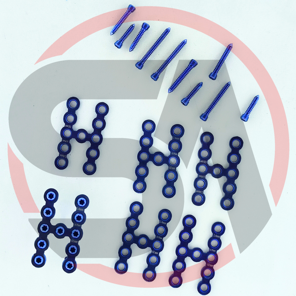 2.4mm Safety Locking H Plates 11 Holes with Safety Locking Screws 51 Pcs Set Ti