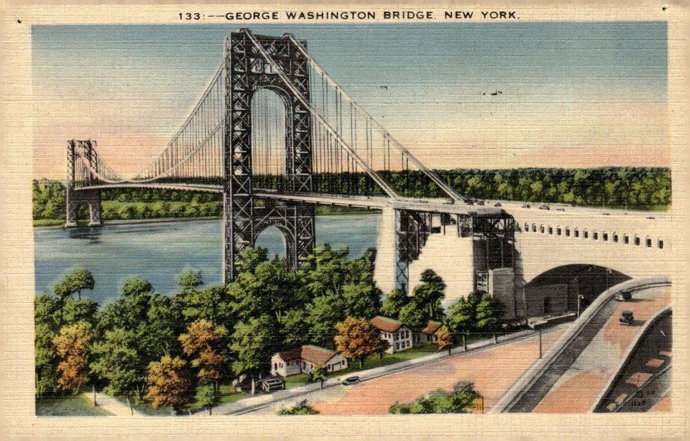 1941 George Washington Bridge New York NY NJ Linen Irving Underhill Postcard