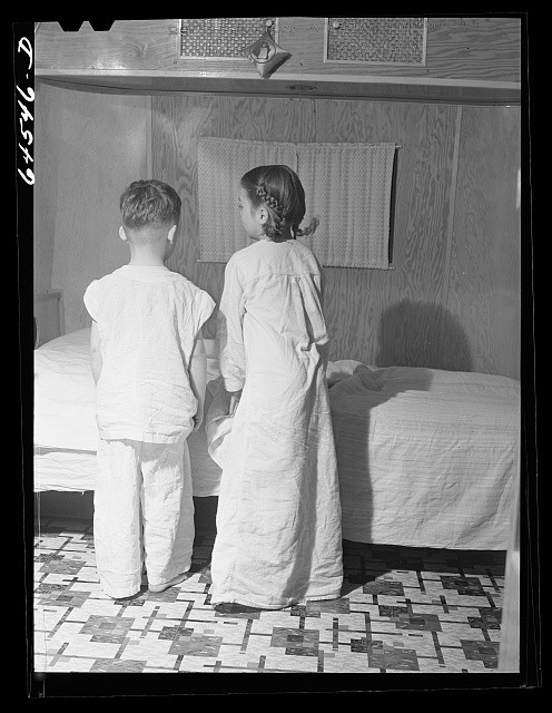 Burlington Iowa 1942 Cecil Patrick Kids Trailer Camp Bedtime FSA Ordnance Plant
