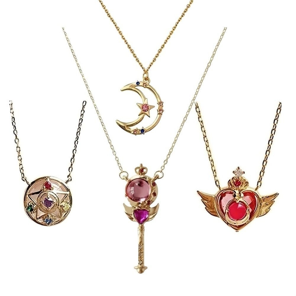 Anime Guardian Star Moon Necklace Set Gold Plated Pendant