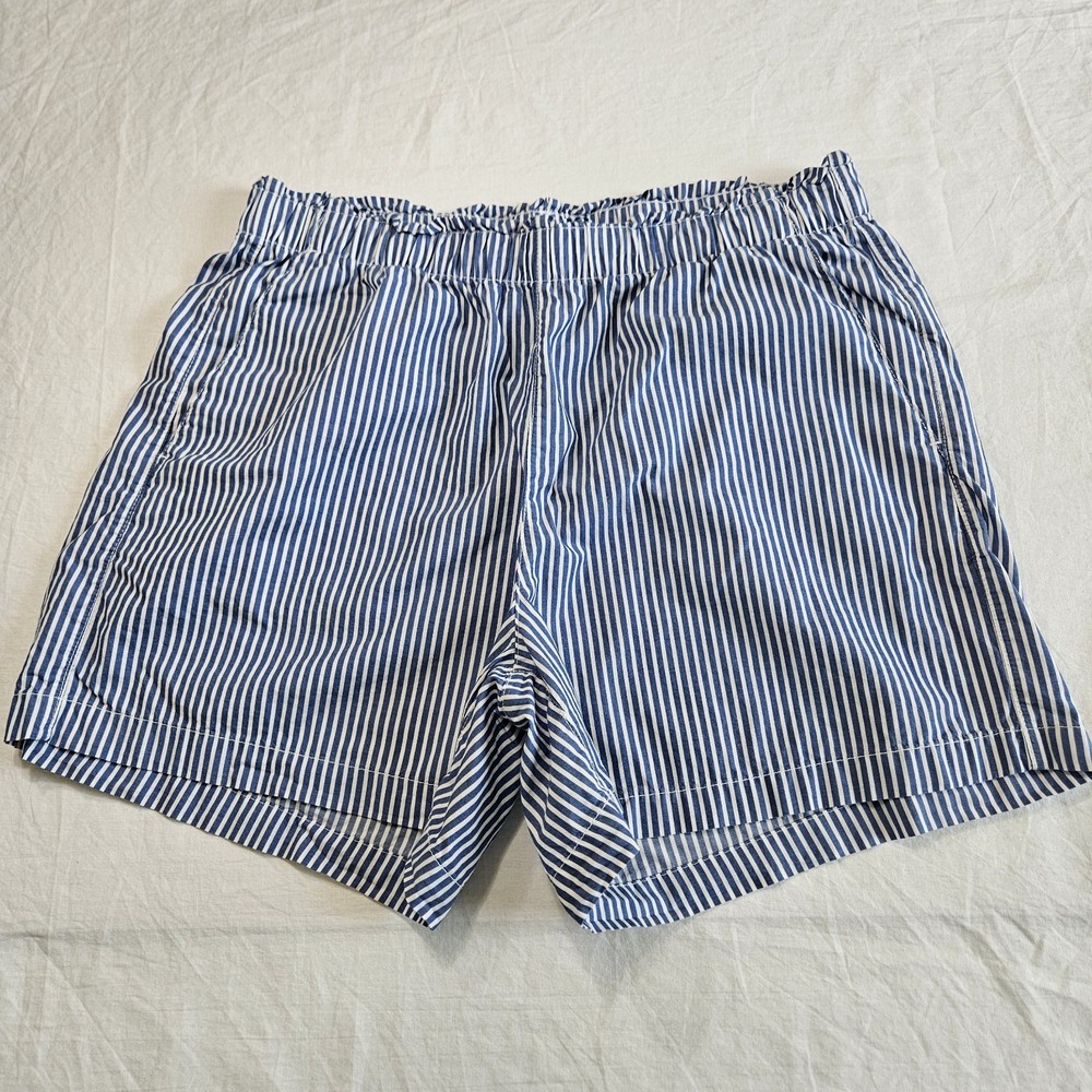 Old Navy Womens Large Pull On Shorts Blue White Bengal Striped Boxer Style