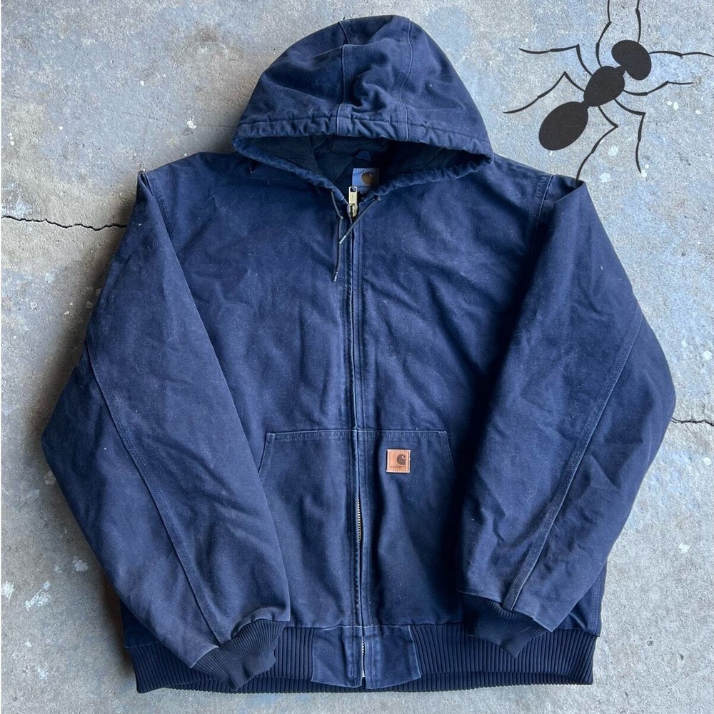 Vintage Y2K Navy Blue Carhartt J130 MDT Hooded Work Jacket