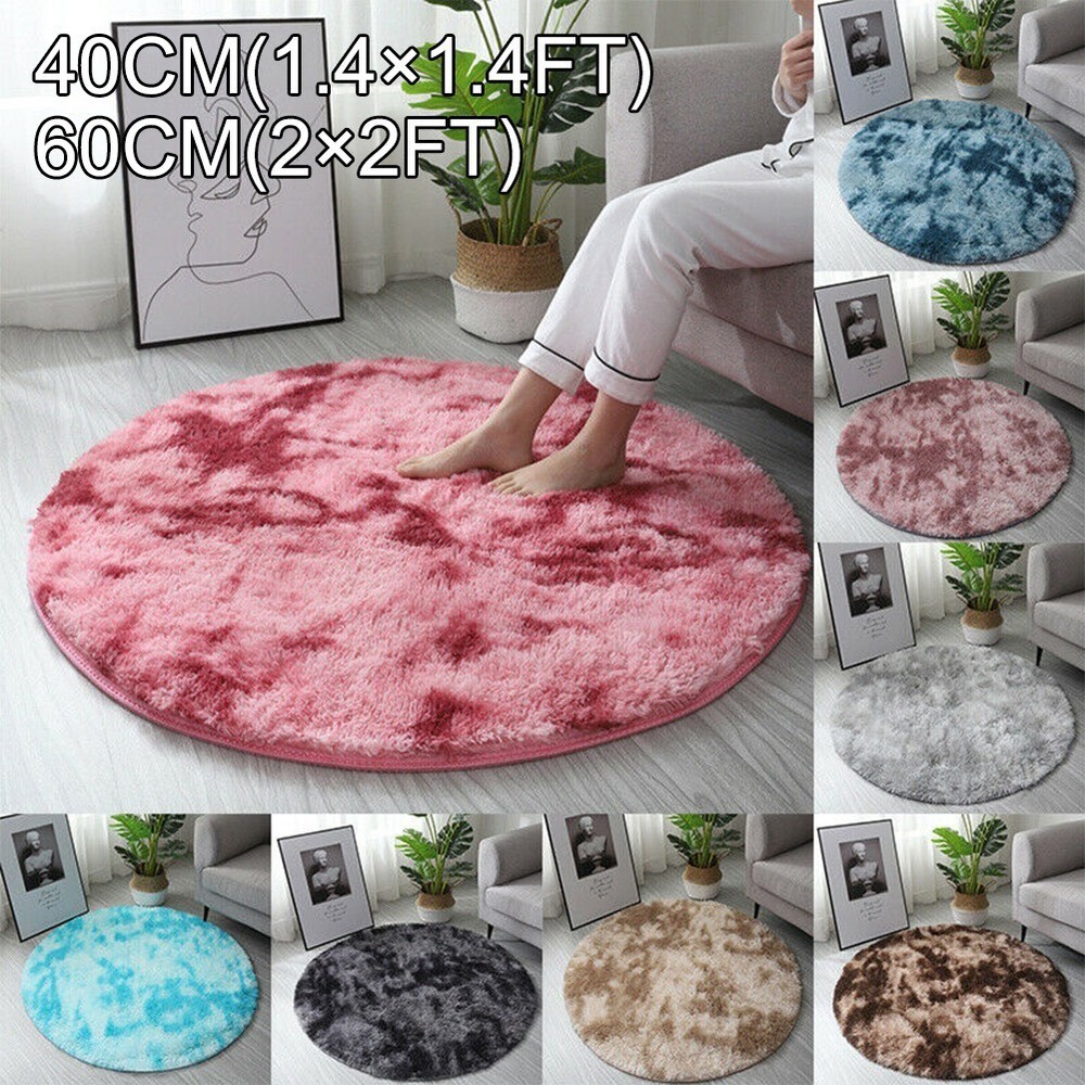 1Pc Round Shaggy Rug Carpet Floor Mat Anti-slip Bedroom Living Room Decor