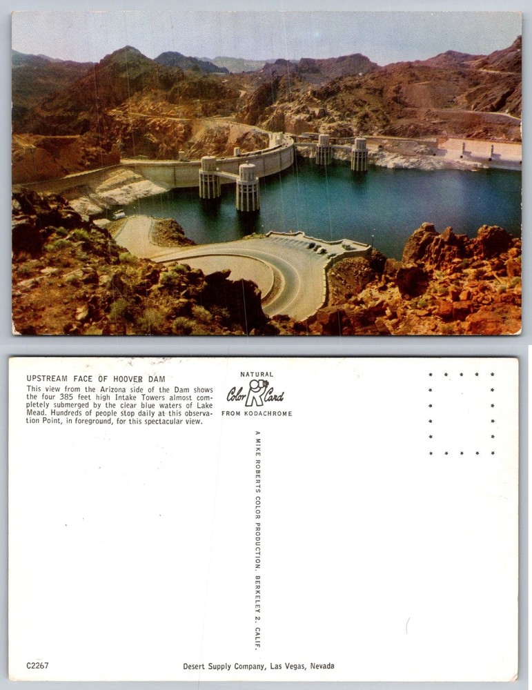 Vintage Hoover Dam Lake Mead Arizona View Postcard Mike Roberts Kodachrome