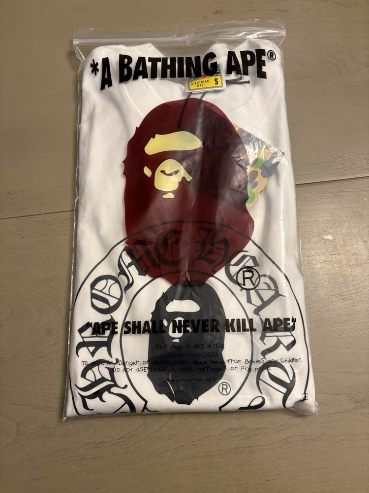 Bape Men's White Short Sleeve T-Shirt Size Small, 100% Cotton, a Bathing Ape