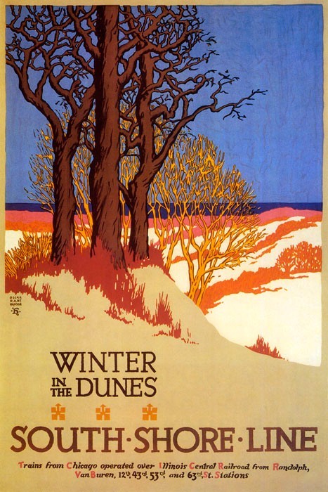 Winter In The Dunes South Shore Line Illinois Chicago Train Vintage Poster Repro