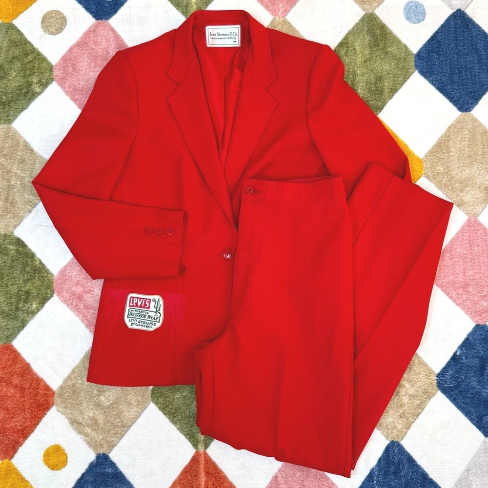 Vintage Levis Authentic Western Wear Red Pant Suit Blazer Trousers Set Womens