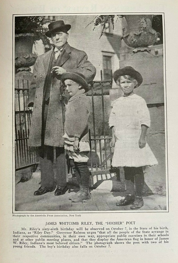 1915 Vintage Magazine Illustration James Whitcomb Riley The Hoosier Poet