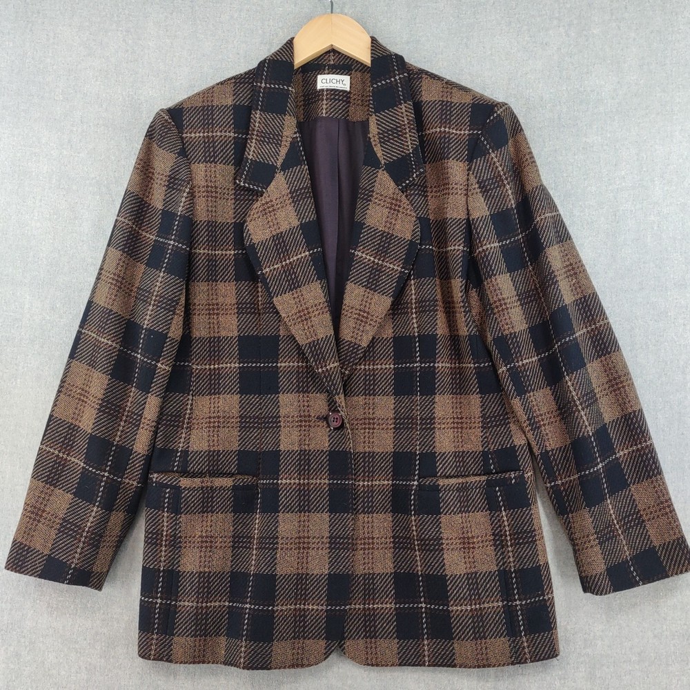 Womens Coat Black Brown Classic Retro Tartan Tweed Jacket Lined Preppy Vintage