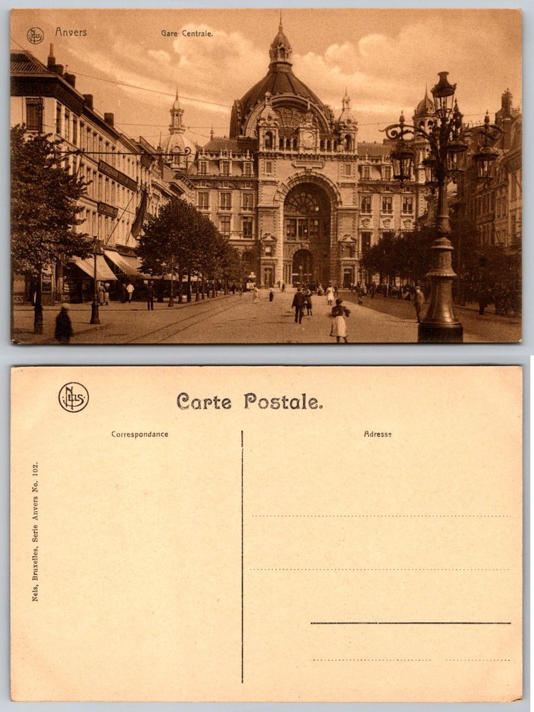 Antwerp Central Station Belgium Vintage Postcard Nels Gare Centrale