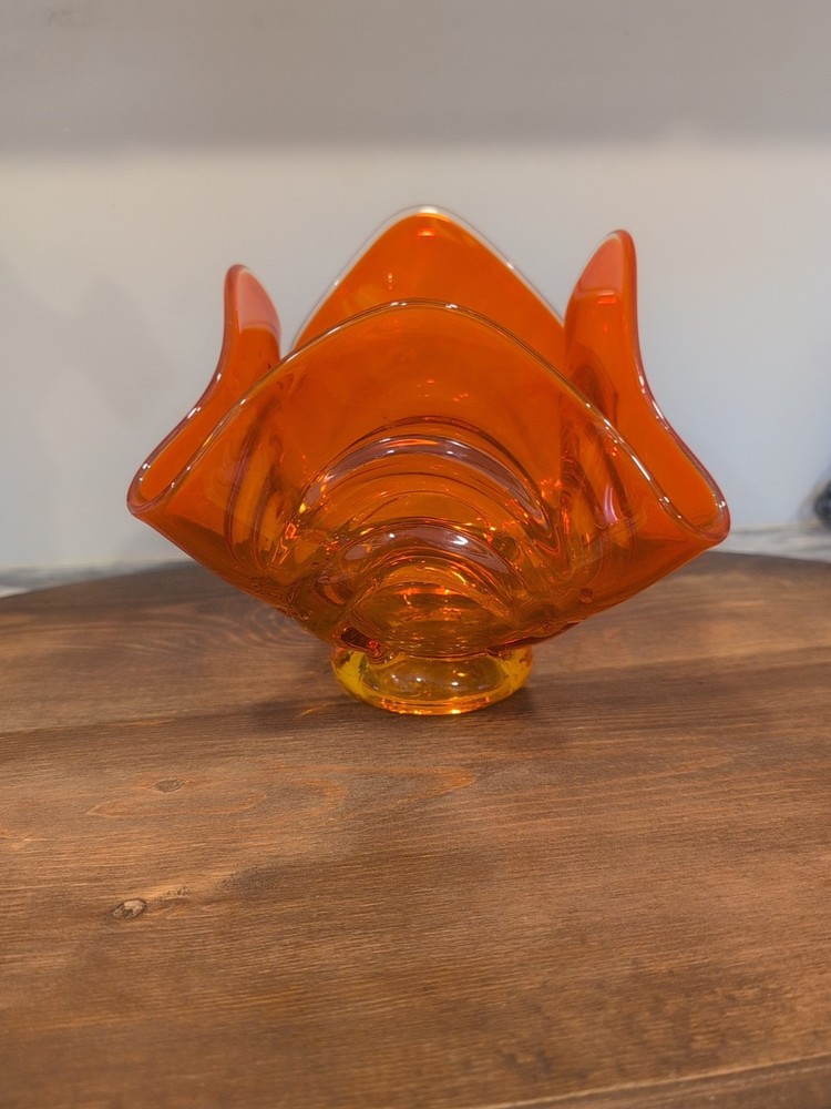 Vintage Mid Century Modern Viking Glass Style Orange Cadmium Handkerchief Bowl
