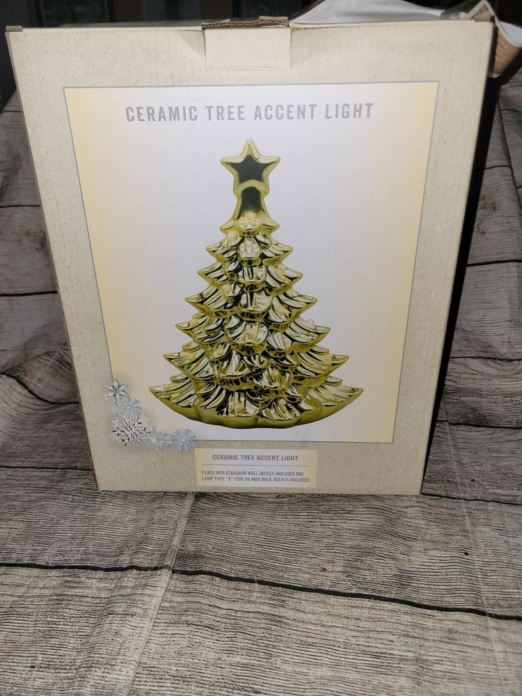 Cracker Barrel Exclusive Ceramic GOLD Christmas Tree Accent Light 12”-image