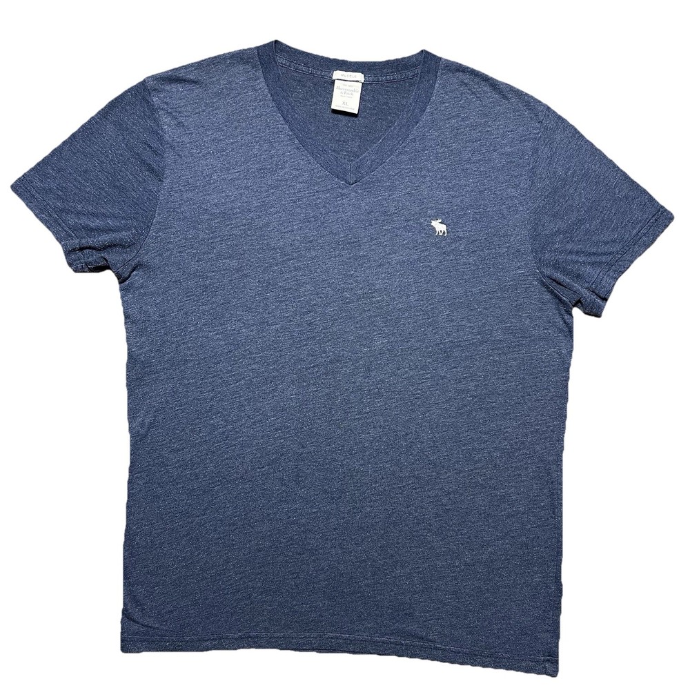 Abercrombie Fitch Muscle T Shirt Mens XL Blue Heather Y2K V Neck Moose Logo