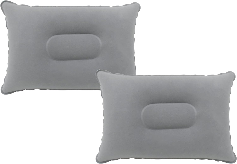 2 Pack Gray Ultralight Inflatable Pillow Small Squared Flocked Fabric Air Pillow