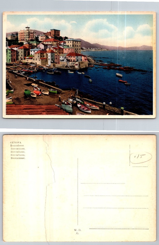 Genova Boccadasse Italy Fishing Village Harbor Boats Vintage Postcard