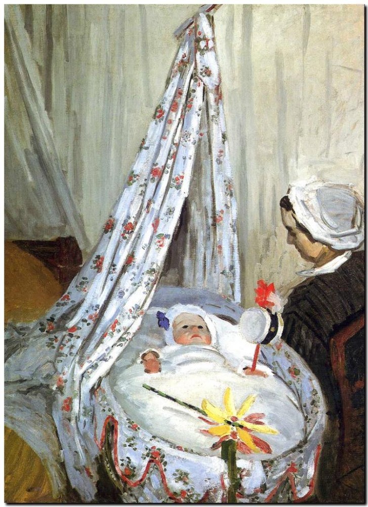 CLAUDE MONET ~ Baby in Cradle ~ *FRAMED* CANVAS ART Poster ~ 24x16
