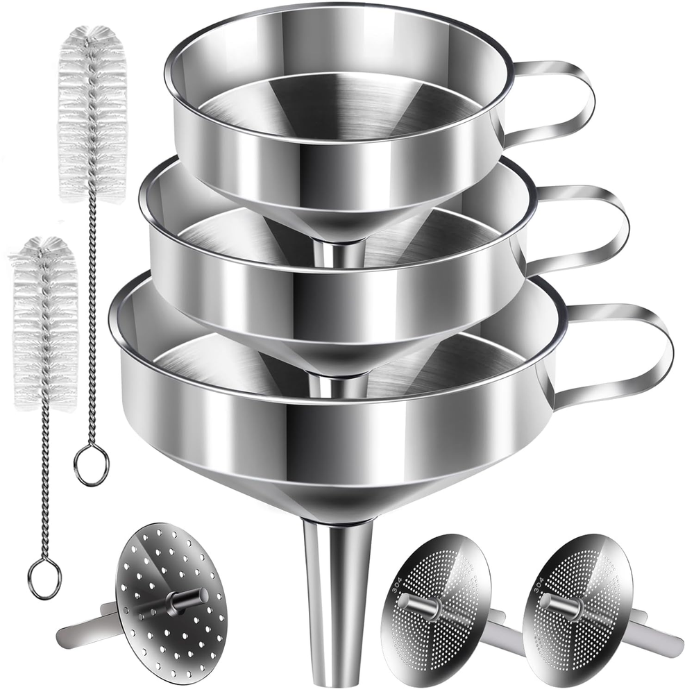 3-Piece Stainless Steel Kitchen Funnel Set for Bottles and Large Food Filling