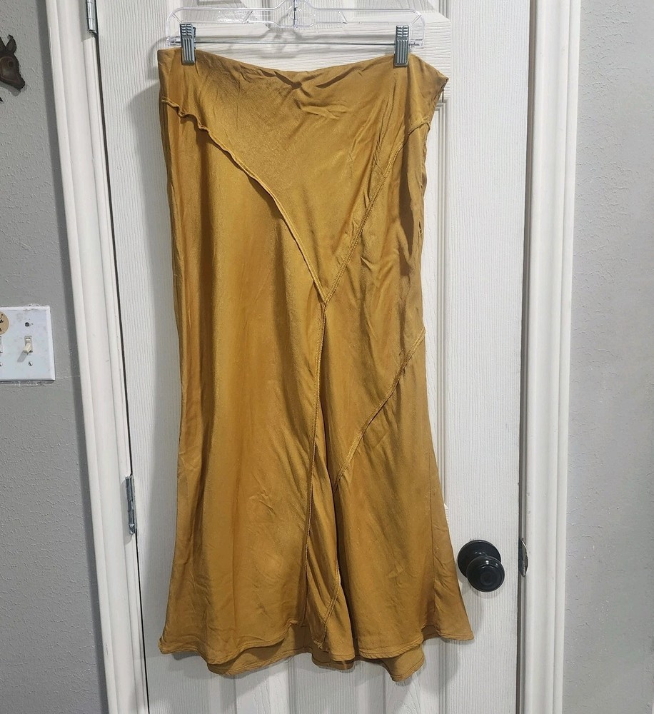 Saturday Sunday Anthropologie Skirt L Mustard Gold Paneled Midi Boho