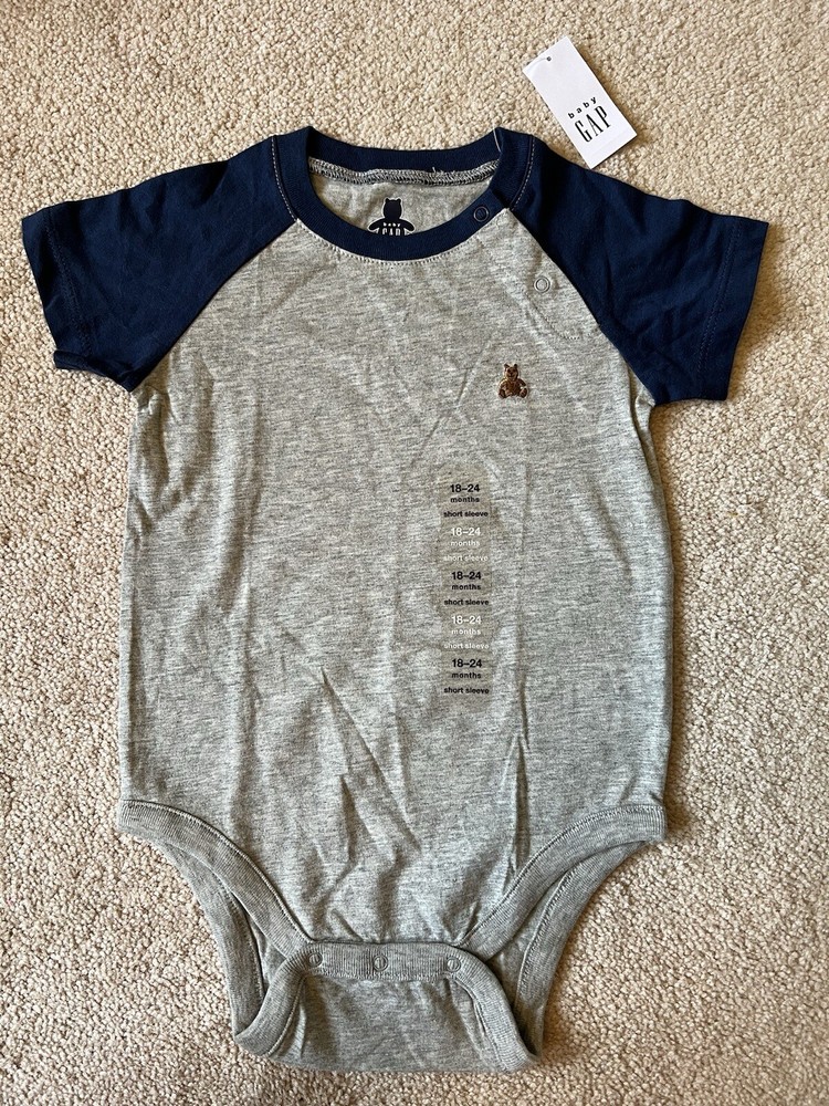 SS SHIRT - Baby Gap - Gray/Blue Raglan -Short Sleeve -One Piece - 18-24M - NWT