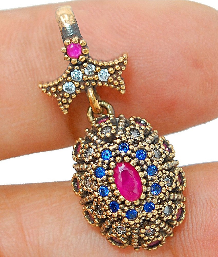 Ottoman Empire Inspired 1CT Treated Ruby Sterling Silver Pendant S2361 AB