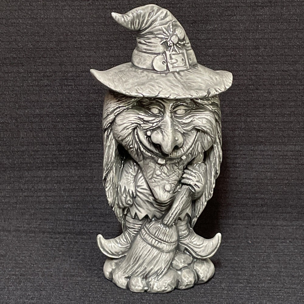Vtg Ceramic Nowells Halloween Witch With Broom Figurine 8 in Tall Rare