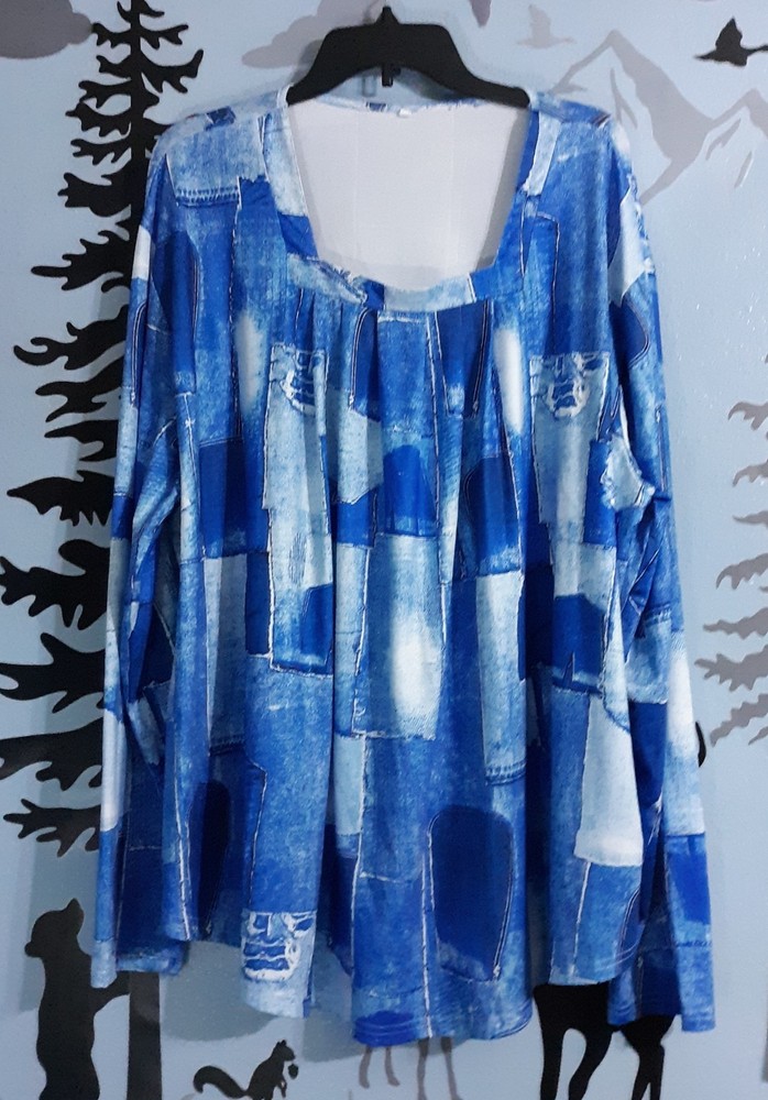 Woman’s Unbranded Long Sleeve Pullover Blue Polyester Tunic Top. Sz  5xl