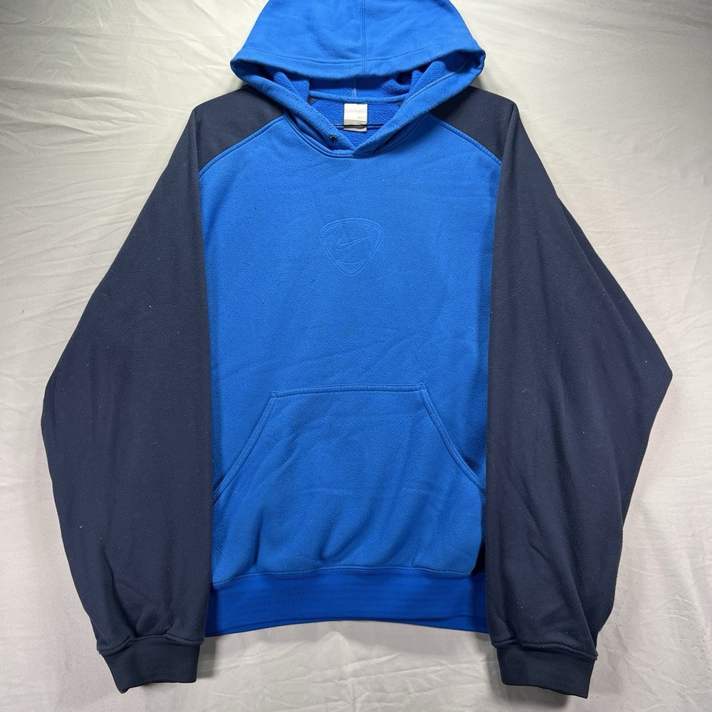 Vintage Y2K Nike Hoodie Mens XL Blue Pullover Sweatshirt Gray Tag Fleece