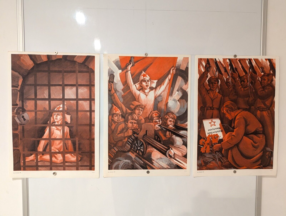 Triple Poster Triptych 1984 - Original Soviet - Feat of a teenager World War II