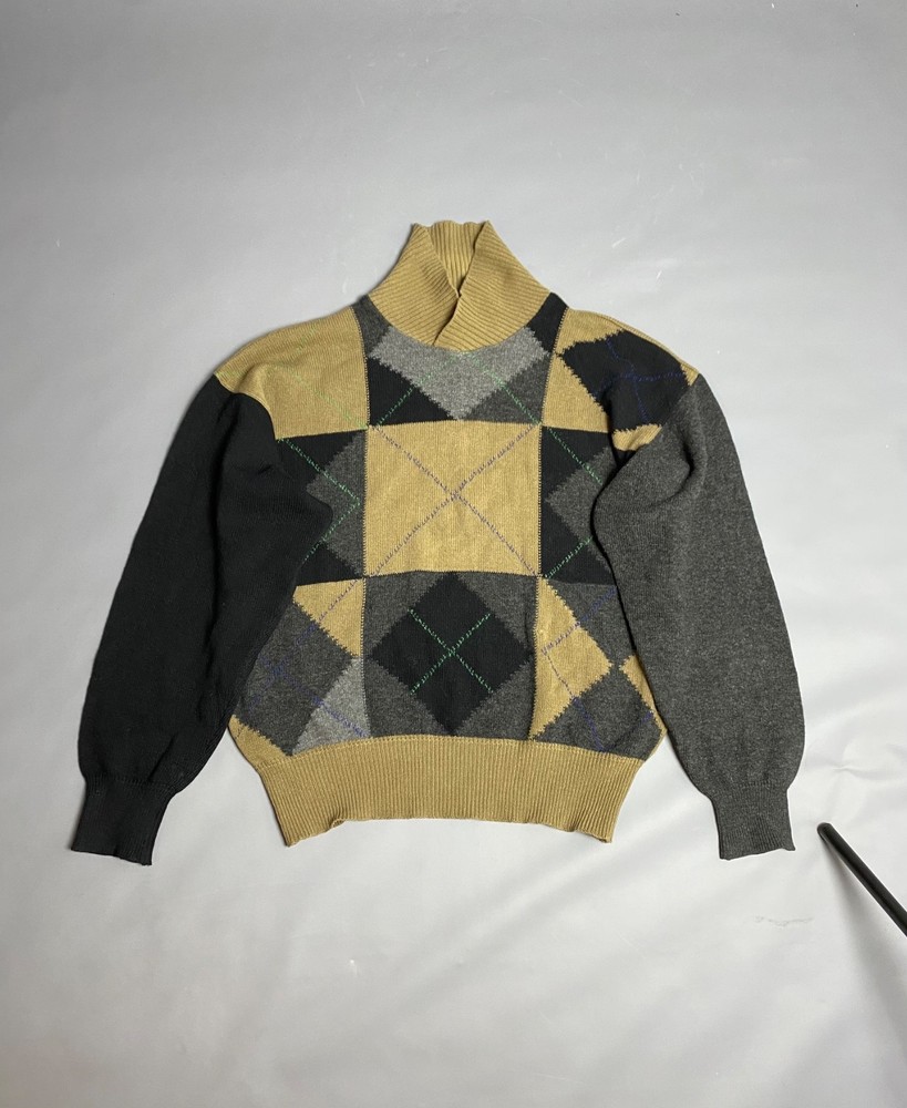 Vtg 80s Gianni Versace Men’s Argyle Wool Sweater Italy Mock Neck Size IT52/L