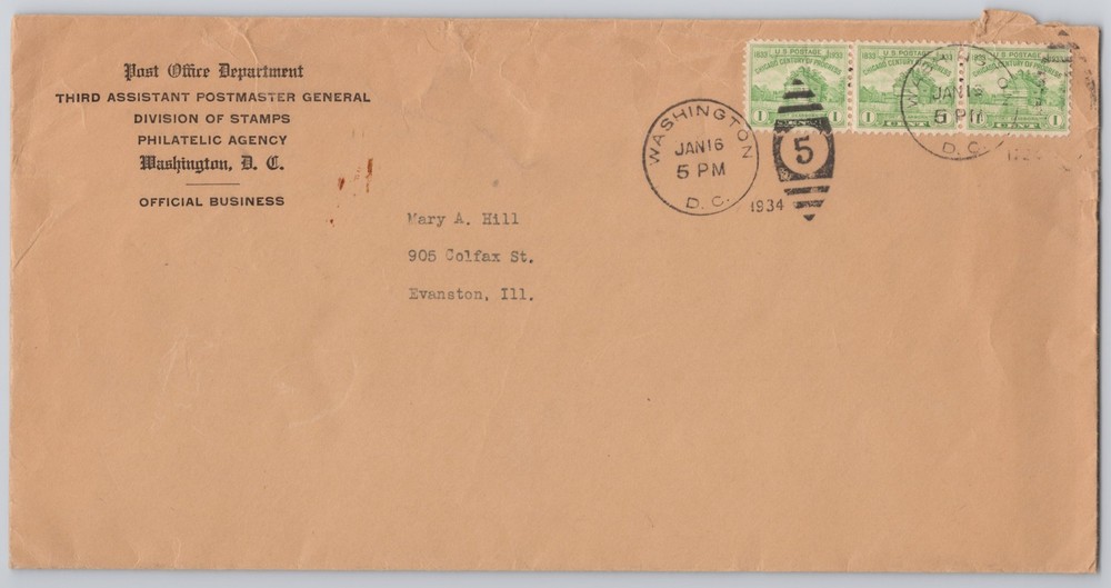 Washington, D.C., Post Office Dept. Philatelic Agency envelope, — 1934 — 1¢