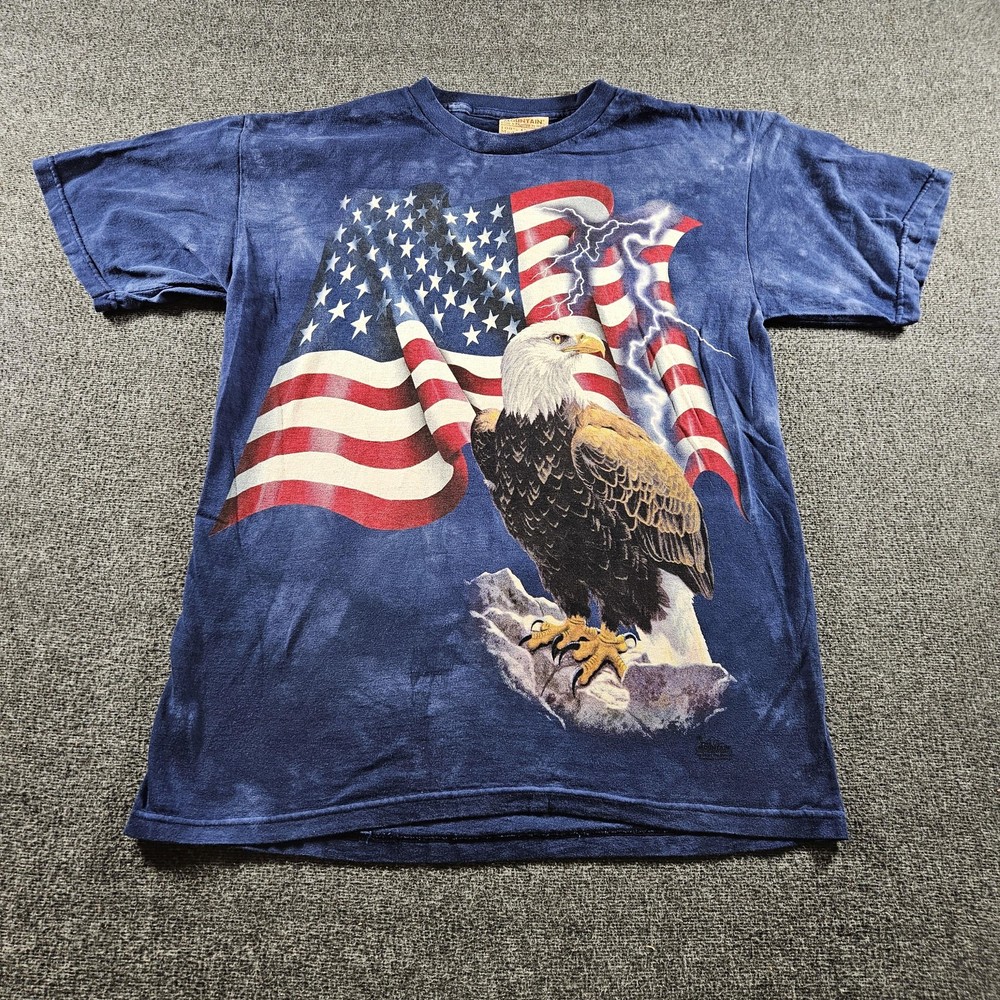 The Mountain Shirt Mens Medium Blue Bald Eagle Flag Graphic Tee USA Patriotic