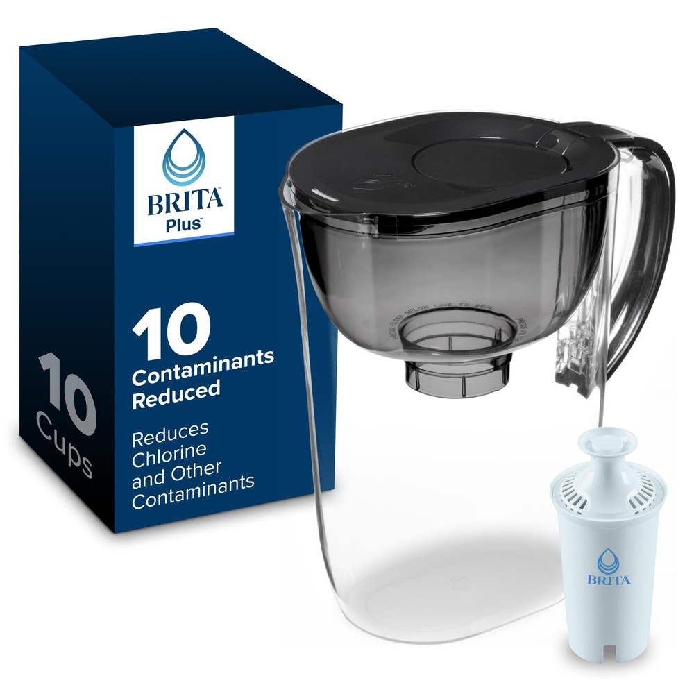 Brita Large 10 Cup Water Filter Pitcher, 1 BritaPlus Filter, Dispenser, Black