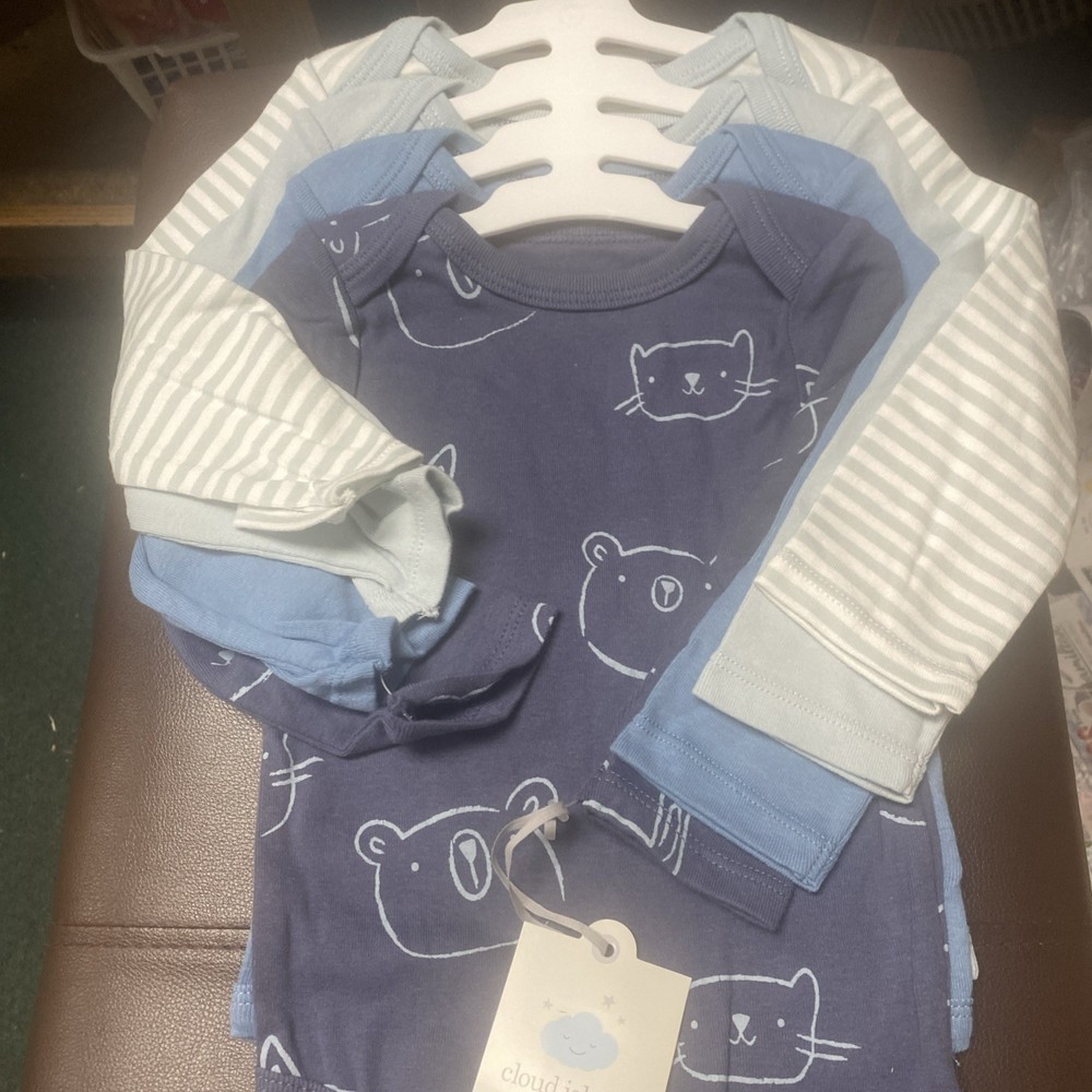 Cloud Island Baby Blue and Green 4-Pack Long  Sleeve Snap Bodysuits Size 12M
