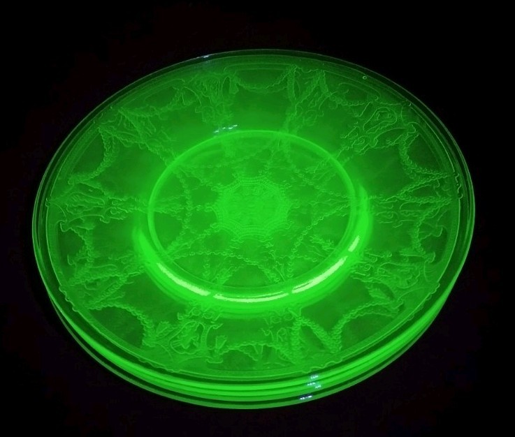 Depression Glass Green Cameo Ballerina Plates 4 Piece Set Uranium Vintage