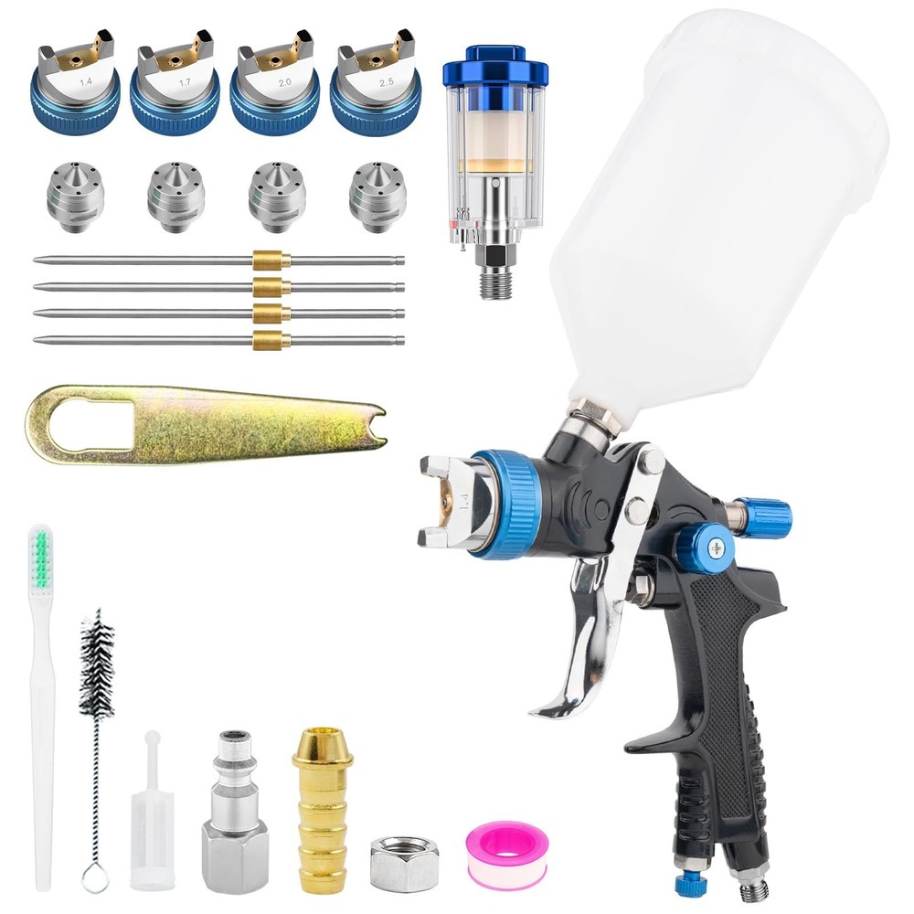 HVLP Spray Gun Kits Gravity Feed Air Paint Gun with 1.4/1.7/2.0//2.5 mm Nozzl...