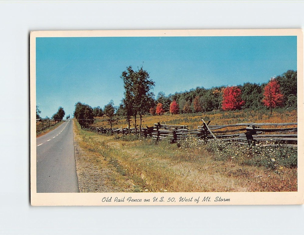 Postcard Old Rail Fence on US 50 West of Mt. Storm West Virginia USA