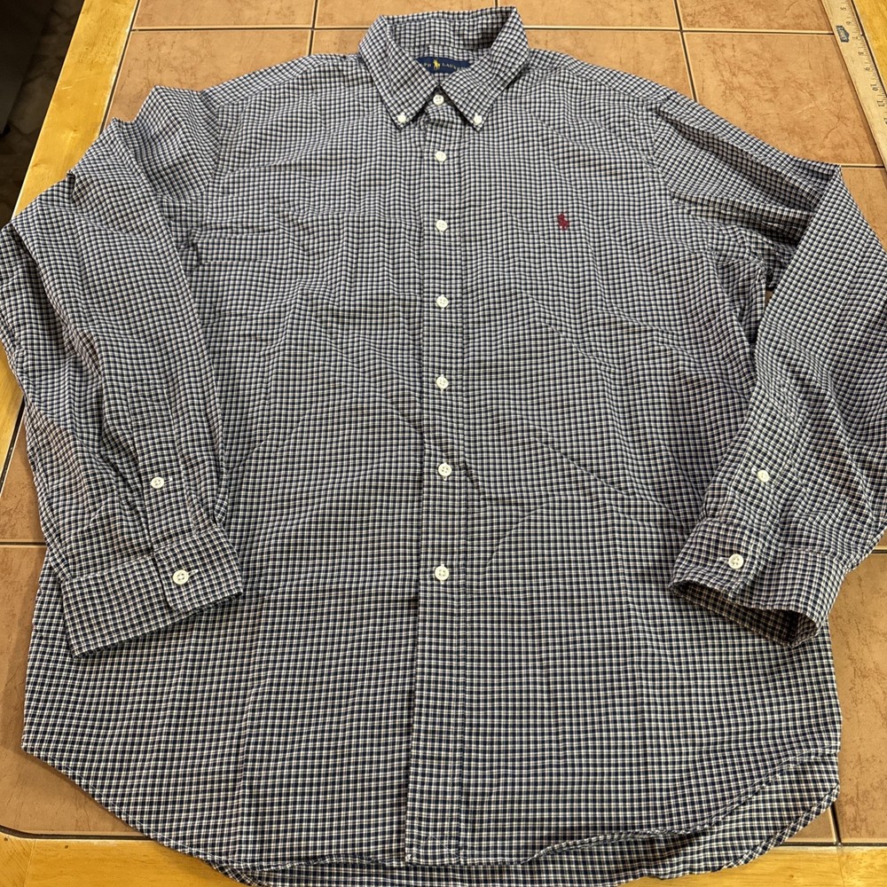 Polo Ralph Lauren Shirt Mens Sz XL Blue Red Plaid Button Down Long Sleeve Pony