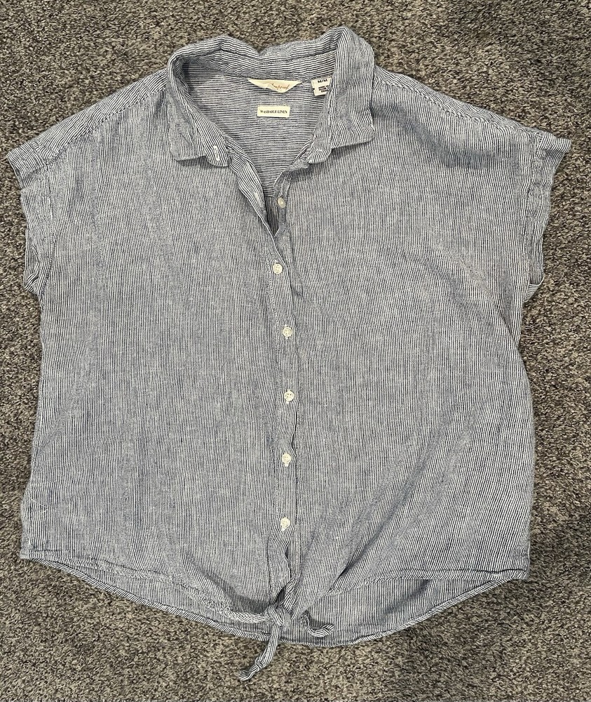 Weatherproof Shirt Women M Medium Blue Striped Button Up Collared Short Sleeve