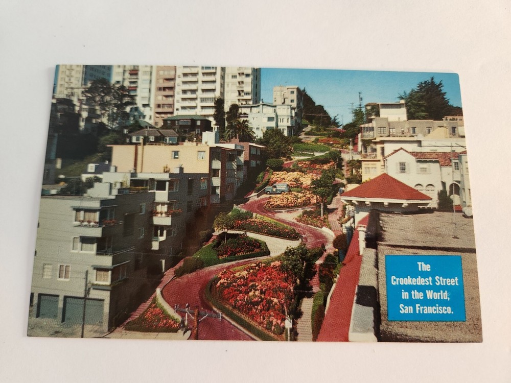 Lombard Street Scene Aerial San Francisco CA Vtg Postcard Unposted NEW Flowers
