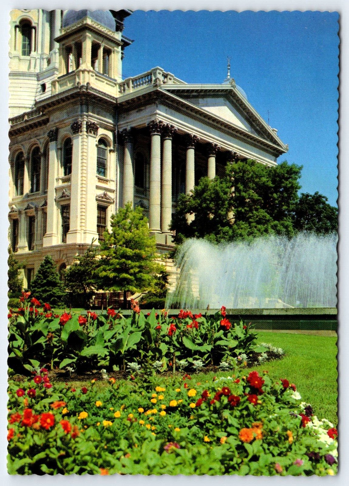 Original Vintage Postcard Illinois State Capitol Fountain Springfield Illinois