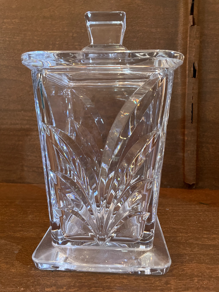 vintage cut glass candy dish with lid