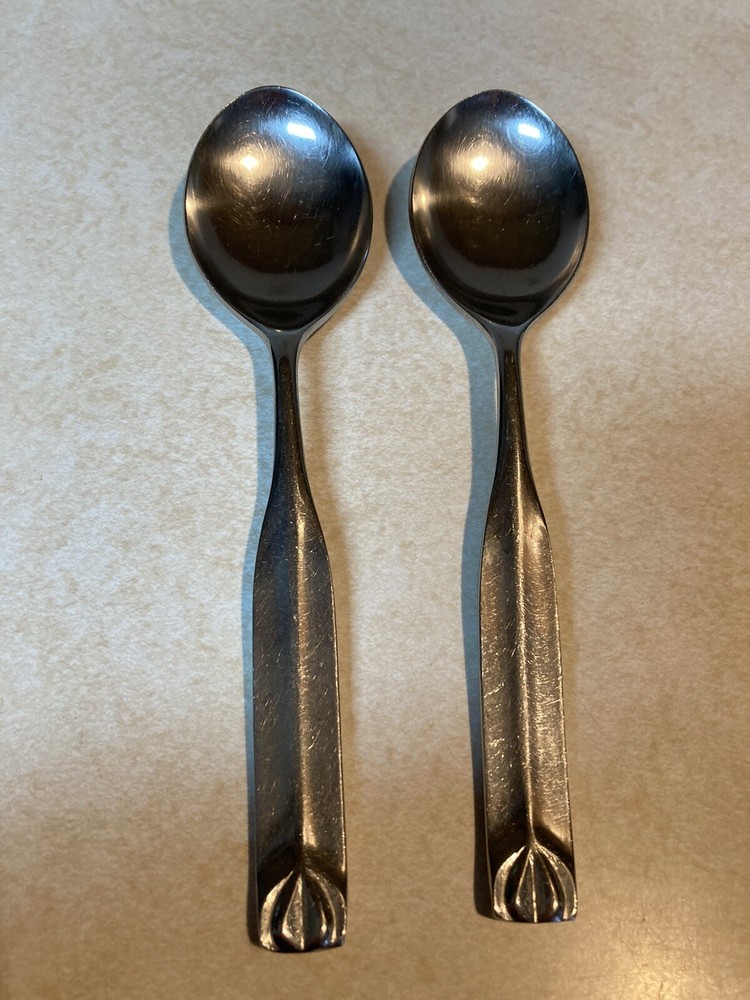 Marked Franciscan Holland 18/8 Stainless Soup Spoons Set of 2 Glossy 7.25 in.