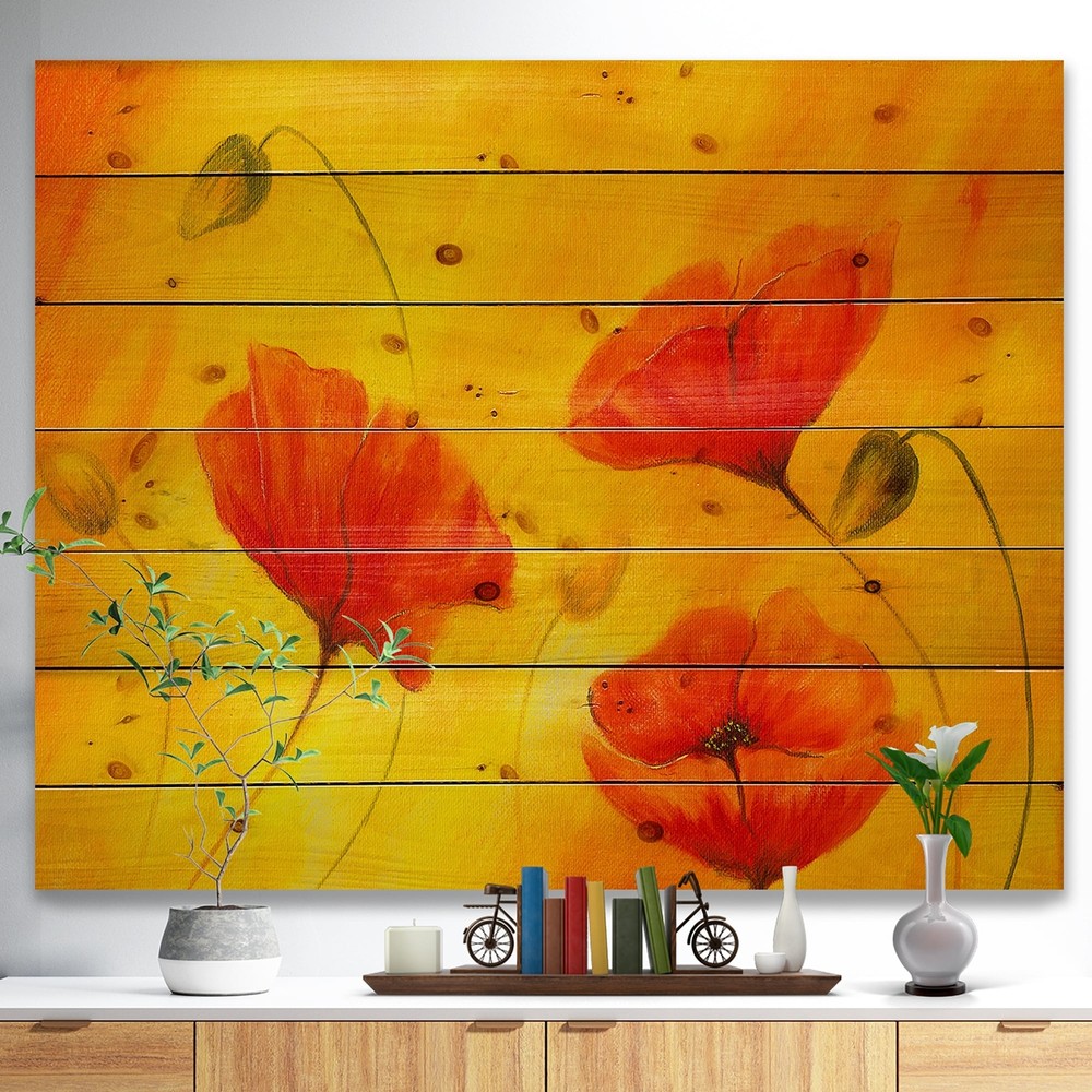 Designart 'Red Poppy Flower' Nautical & Coastal Wood Wall