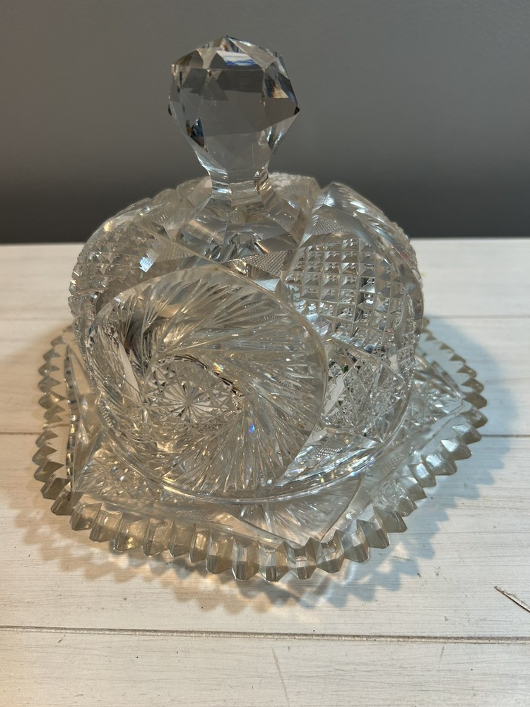 Brilliant cut glass butter dish with elegant cover