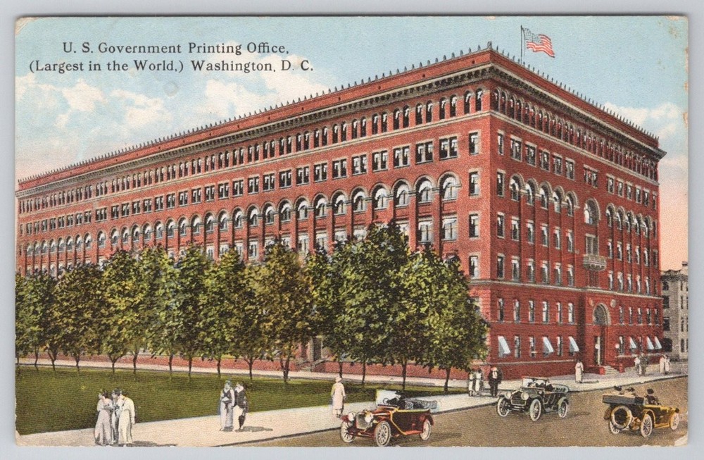 US Government Printing Office Washington DC Postcard c.1910s Vintage Cars