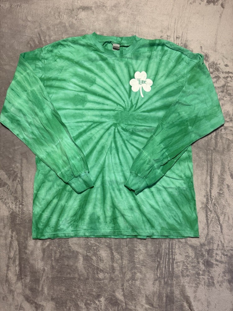 Miller Lite Size XL Long Sleeved Green Tie Dye T-Shirt Irish